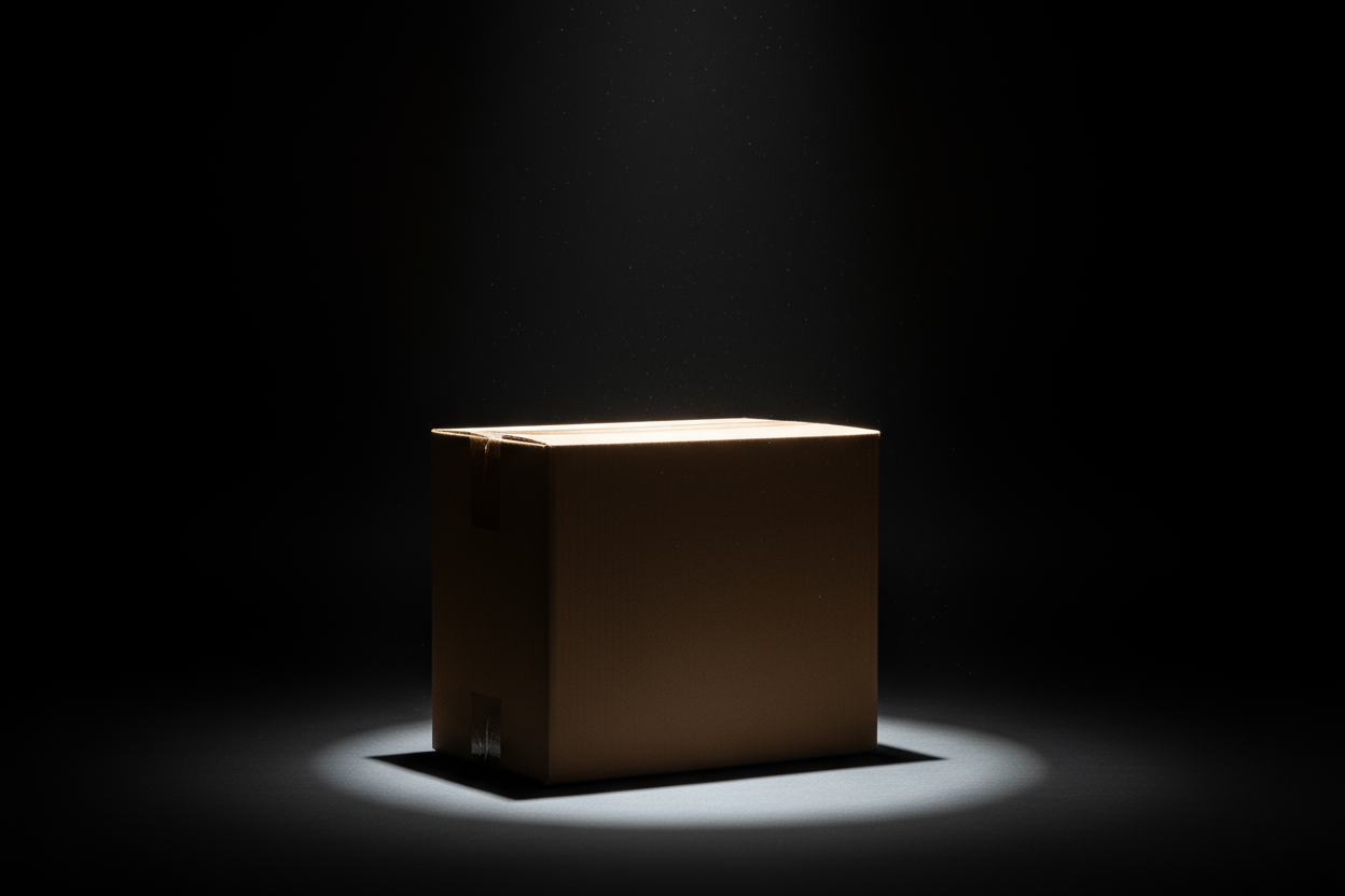 Cardboard box in spotlight