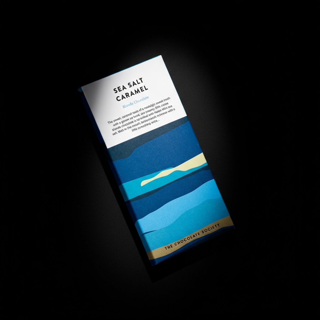 Unopened Salted Caramel chocolate bar in spotlight