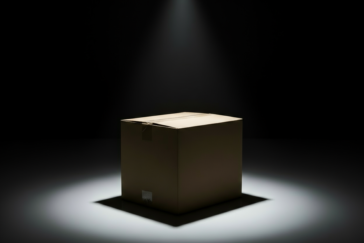 Cardboard box with two spotlights